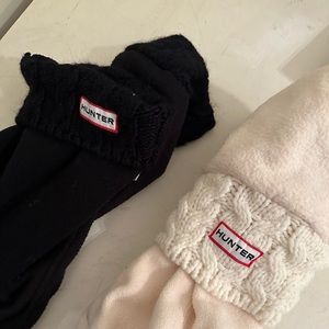 Set of 2!!! Hunter off white & blk fleece lined tall socks for rain boots Size 9